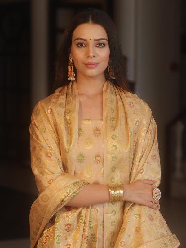 Banarasee Art Silk Resham Design Salwar Kameez With Dupatta Set-Beige