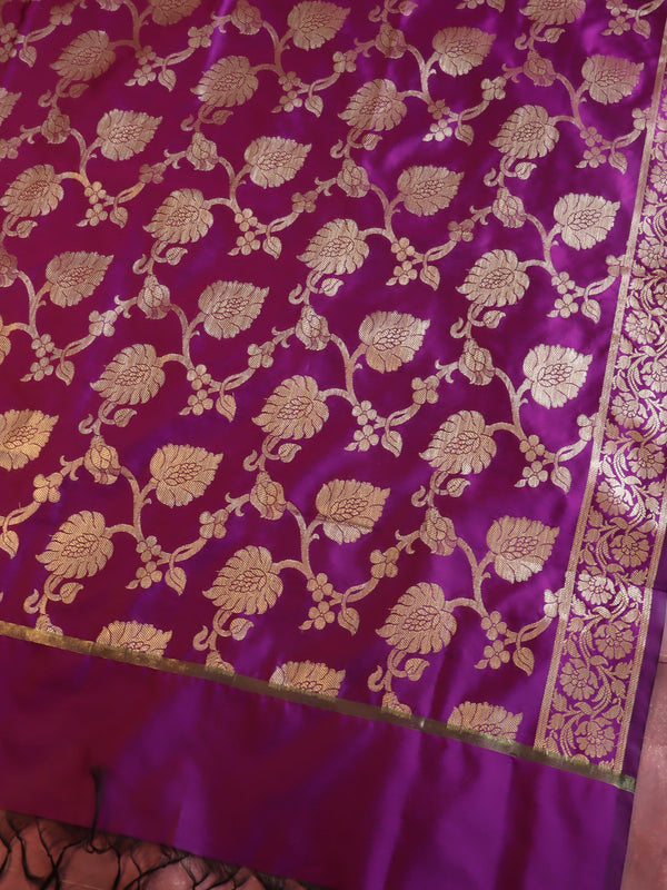 Banarasee Semi-Silk Salwar Kameez Fabric With Dupatta Set-Pink & Purple