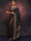 Banarasee Semi Silk Meena Work Saree-Black