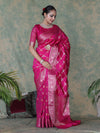 Banarasee Handloom Semi Silk Saree With Zari Jaal Work & Floral Border-Fuchsia Pink