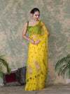 Banarasee Organza Mix Saree With Embroidered Buta & Applique Work Pallu-Yellow