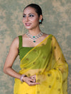 Banarasee Organza Mix Saree With Embroidered Buta & Applique Work Pallu-Yellow