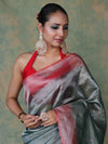 Banarasee Handwoven Crushed Tissue Saree With Mirror Work & Contrast Border-Sea Green