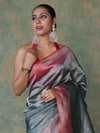 Banarasee Handwoven Crushed Tissue Saree With Mirror Work & Contrast Border-Sea Green