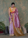 Banarasee Handwoven Crushed Tissue Saree With Mirror Work & Contrast Border-Light Pink