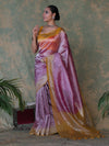 Banarasee Handwoven Crushed Tissue Saree With Mirror Work & Contrast Border-Light Pink