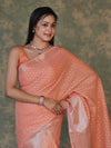 Banarasee Handloom Cotton Silk Saree With Silver Zari Buti Design & Broad Border-Peach
