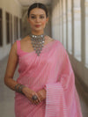 Banarasee Handwoven Tissue Saree With Sliver Zari Checks Design-Pink