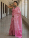 Banarasee Handwoven Tissue Saree With Sliver Zari Checks Design-Pink