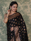 Banarasee Handloom Georgette Saree With Zari Buta Work & Border-Black