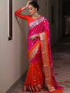 Banarasee Organza Saree With Silver Zari Design & Dual Color-Pink & Orange