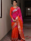 Banarasee Organza Saree With Silver Zari Design & Dual Color-Pink & Orange