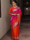 Banarasee Organza Saree With Silver Zari Design & Dual Color-Pink & Orange