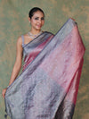 Banarasee Handwoven Crushed Tissue Saree With Mirror Work & Contrast Border-Onion Pink