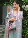 Banarasee Salwar Kameez Semi Katan Silk Fabric With Zari Work-Grey (Pink Tone)