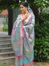 Banarasee Salwar Kameez Semi Katan Silk Fabric With Zari Work-Grey (Pink Tone)