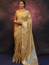 Banarasee Handwoven Crushed Tissue Zari Border Saree-Gold