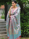 Banarasee Salwar Kameez Semi Katan Silk Fabric With Zari Work-Grey (Pink Tone)