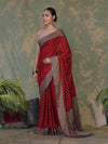 Banarasee Handloom Soft Cotton Saree With Resham Work & Contrast Border-Maroon & Grey