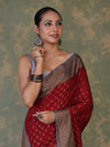 Banarasee Handloom Soft Cotton Saree With Resham Work & Contrast Border-Maroon & Grey