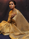 Banarasee Handwoven Crushed Tissue Zari Border Saree-Gold