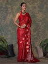 Banarasee Handloom Georgette Saree With Sona Rupa Zari Work & Checks Design-Red