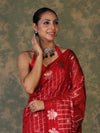 Banarasee Handloom Georgette Saree With Sona Rupa Zari Work & Checks Design-Red