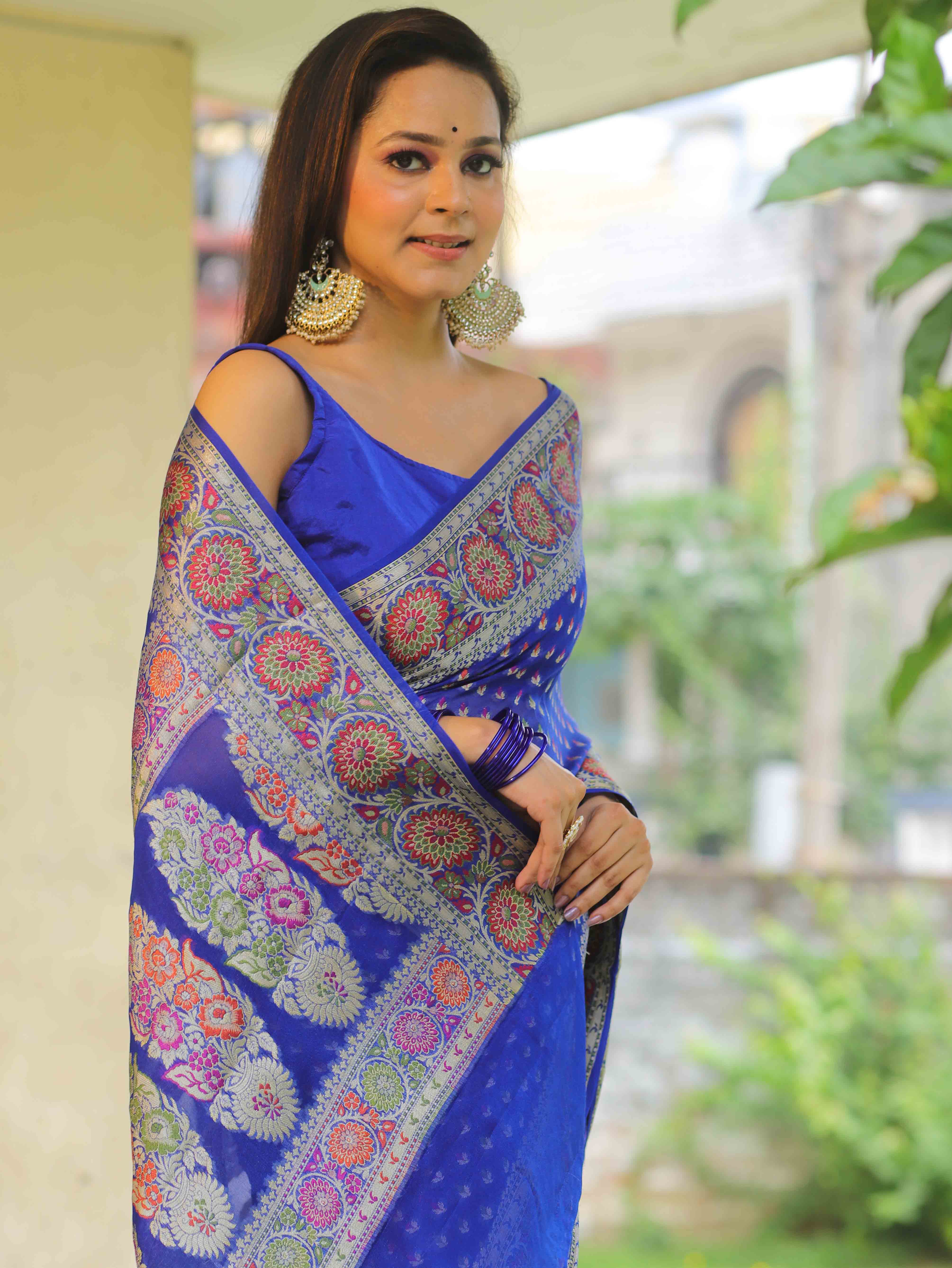 Banarasee Chiffon Zari & Resham Work Saree-Blue