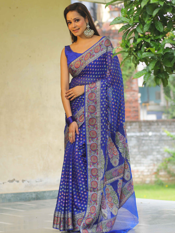 Banarasee Chiffon Zari & Resham Work Saree-Blue