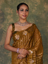 Banarasee Handloom Georgette Saree With Sona Rupa Zari Work & Checks Design-Dark Yellow