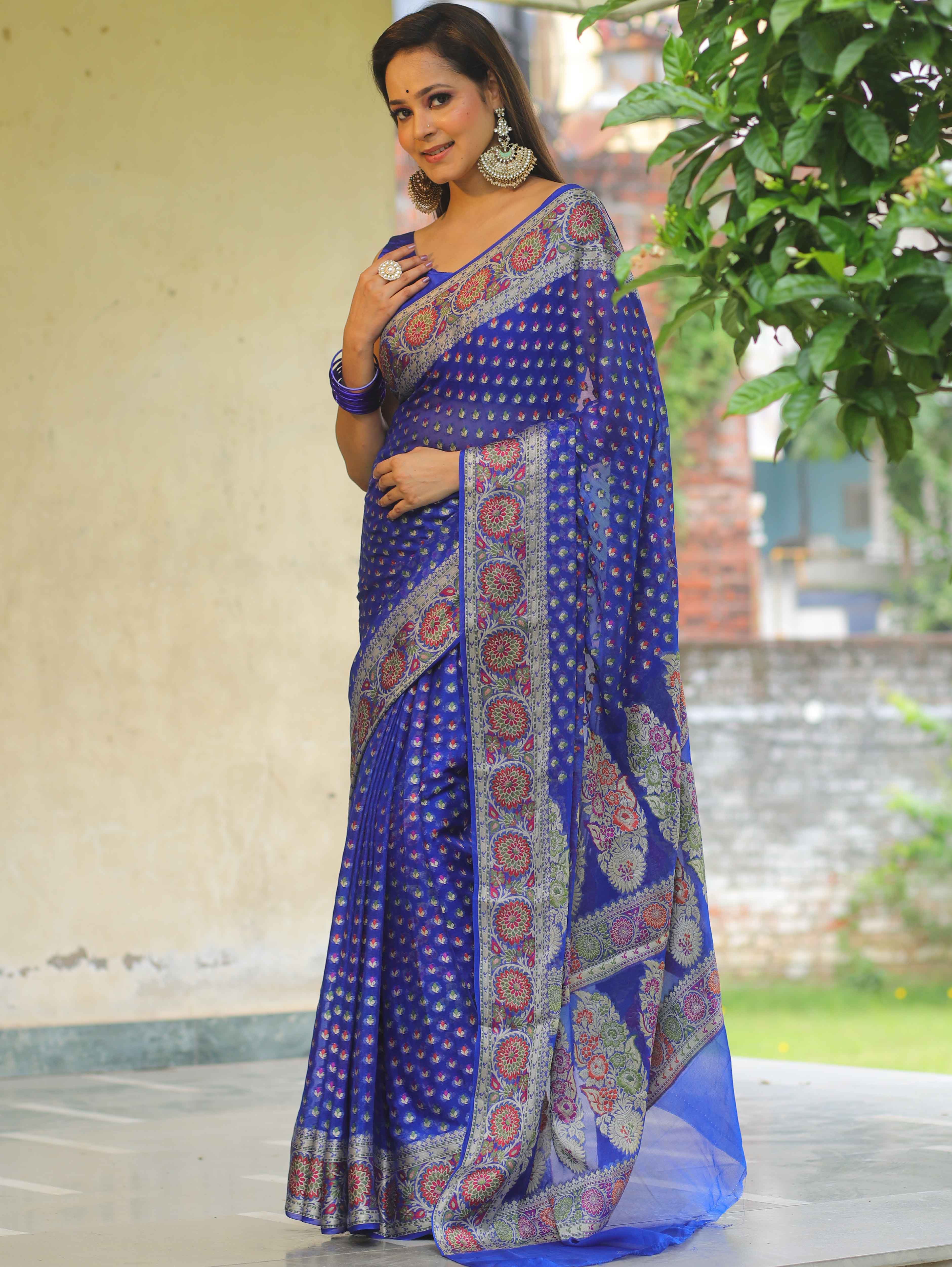 Banarasee Chiffon Zari & Resham Work Saree-Blue