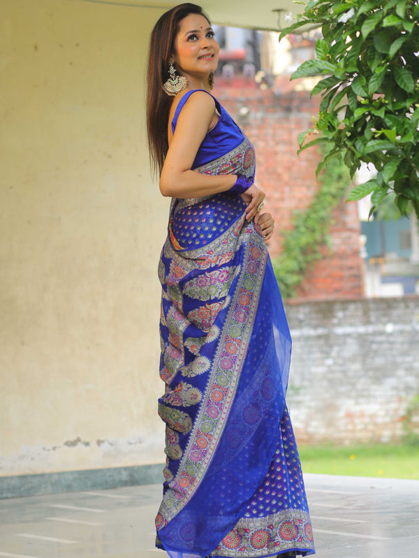 Banarasee Chiffon Zari & Resham Work Saree-Blue