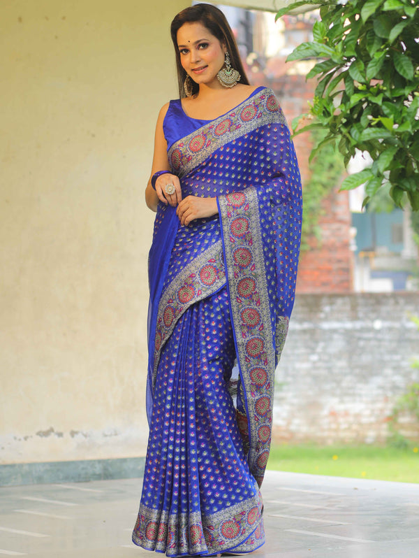 Banarasee Chiffon Zari & Resham Work Saree-Blue