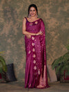 Banarasee Handloom Georgette Saree With Sona Rupa Zari Work & Checks Design-Violet