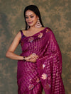 Banarasee Handloom Georgette Saree With Sona Rupa Zari Work & Checks Design-Violet