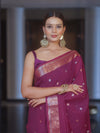 Banarasee Handwoven Semi Silk Saree With Zari Buti & Border-Violet