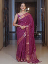 Banarasee Handwoven Semi Silk Saree With Zari Buti & Border-Violet