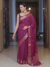 Banarasee Handwoven Semi Silk Saree With Zari Buti & Border-Violet