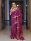 Banarasee Handwoven Semi Silk Saree With Zari Buti & Border-Violet
