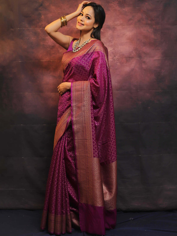 Banarasee Semi-Chiffon Antique Zari Saree-Violet
