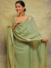 Banarasee Chanderi Cotton Salwar Kameez Fabric With Embroidery Work-Green
