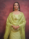 Banarasee Semi-Silk Zari Design Salwar Kameez Fabric With Dupatta Set-Lime Green