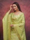 Banarasee Semi-Silk Zari Design Salwar Kameez Fabric With Dupatta Set-Lime Green