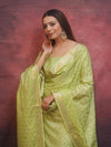 Banarasee Semi-Silk Zari Design Salwar Kameez Fabric With Dupatta Set-Lime Green