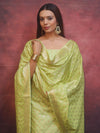 Banarasee Semi-Silk Zari Design Salwar Kameez Fabric With Dupatta Set-Lime Green