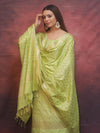 Banarasee Semi-Silk Zari Design Salwar Kameez Fabric With Dupatta Set-Lime Green