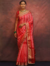 Banarasee Handwoven Semi Silk Shibori Dye Saree With Zari Border-Red & White