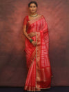 Banarasee Handwoven Semi Silk Shibori Dye Saree With Zari Border-Red & White