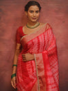 Banarasee Handwoven Semi Silk Shibori Dye Saree With Zari Border-Red & White