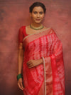 Banarasee Handwoven Semi Silk Shibori Dye Saree With Zari Border-Red & White